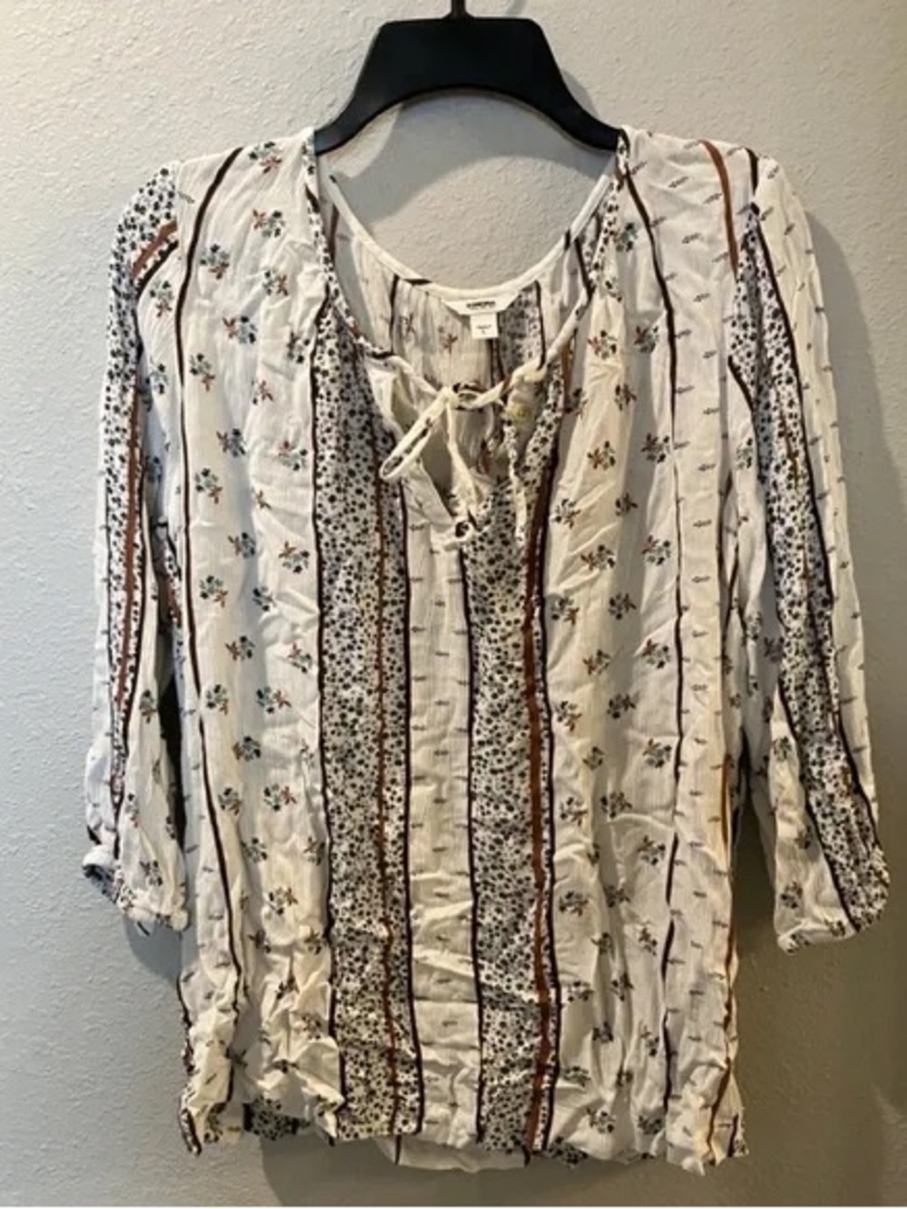 Sonoma Cream Boho Tie-Front Tunic with Floral Stripes